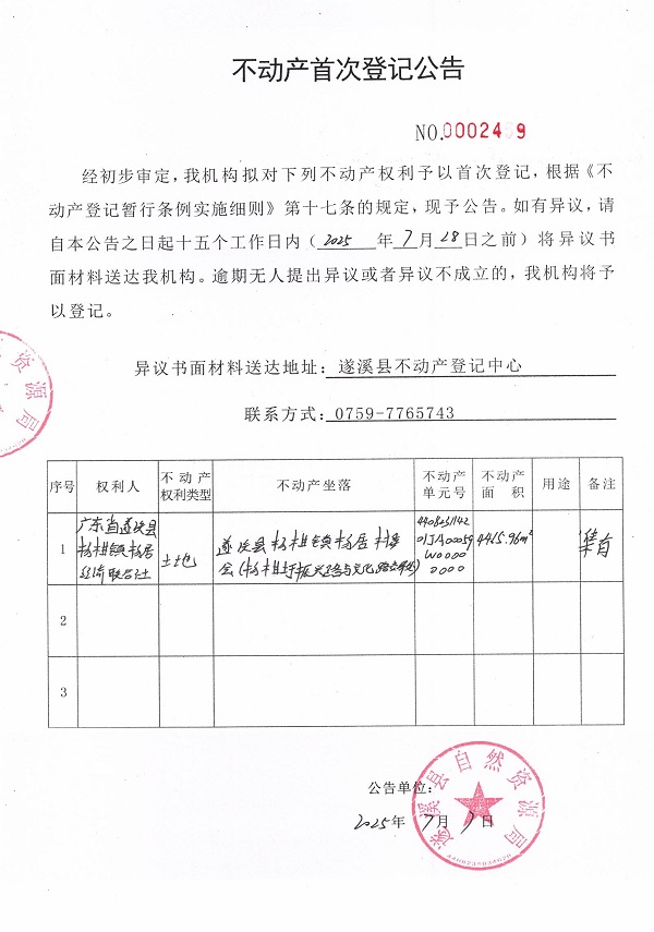 不動產首次登記公告（廣東省遂溪縣楊柑鎮楊居經濟聯合社-2）.jpg