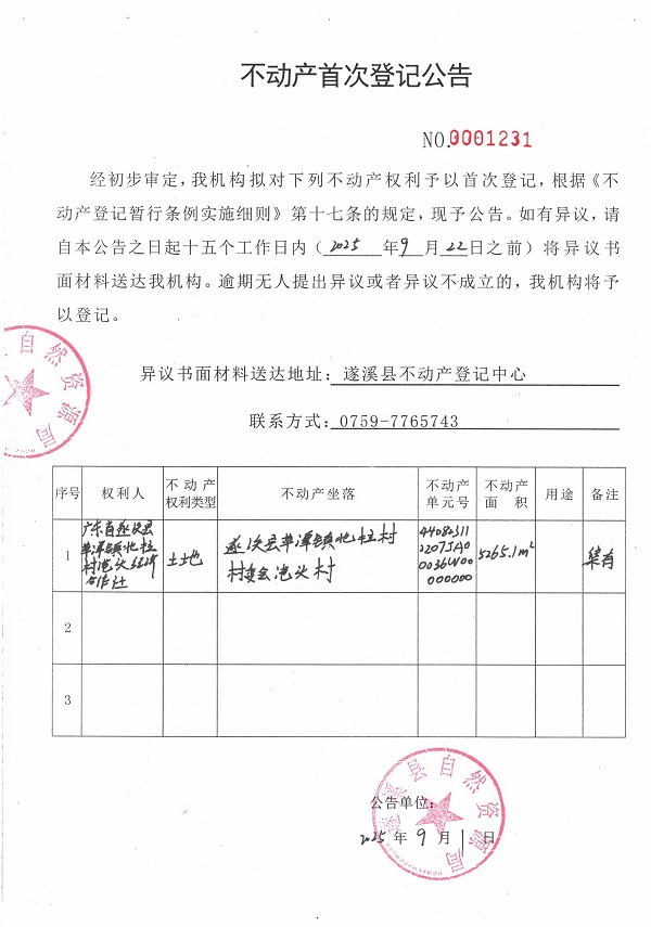 不動產首次登記公告（廣東省遂溪縣草潭鎮北拉村港頭經濟合作社）.jpg