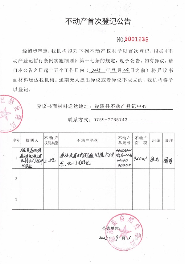 不動產首次登記公告（廣東省遂溪縣遂城街道城北村北門經濟合作社）.jpg